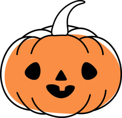 Halloween cute and scary orange pumpkin. Autumn, fall holidays icon. Linear style. Line art. Line drawing. Spooky, scary, trick or treat. Jack O Lantern. Simple, minimalistic. Vector illustration.