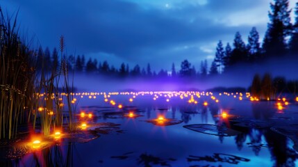 Eerie Foggy Swamp with Mysterious Glow