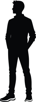 recommend clip art: Man standing silhouette, people.  Vector silhouette of a man standing, businessman, black color
                    