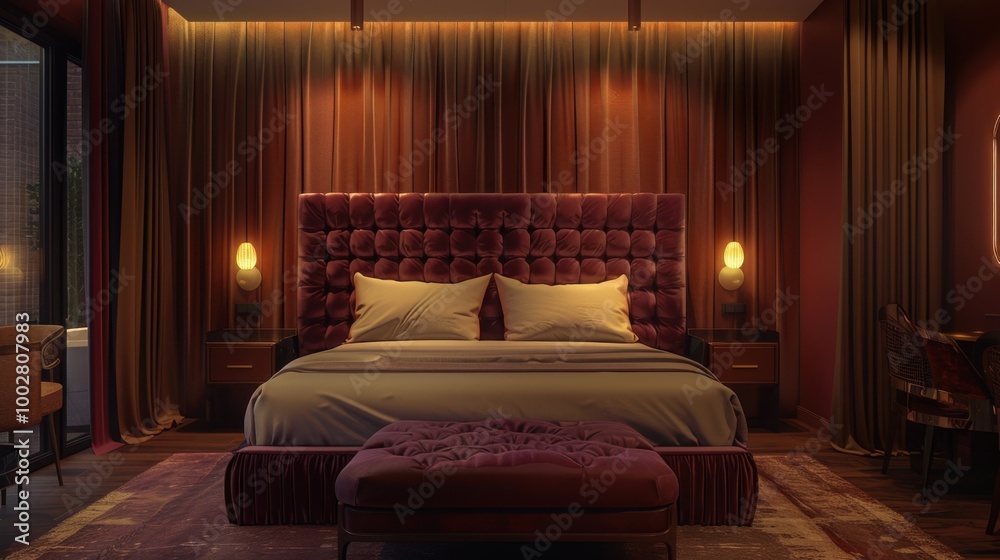 Wall mural Cozy Luxurious Bedroom with Warm Tones and Modern Design