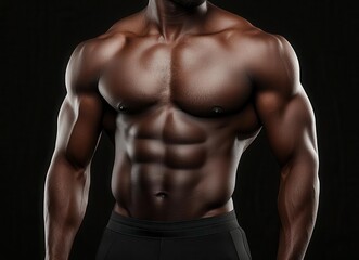 Muscular man showcasing a strong physique against a dark background.