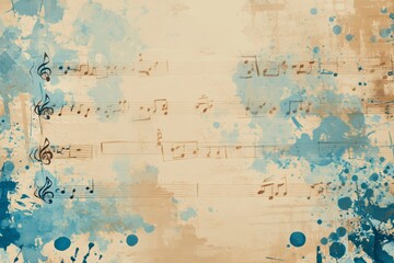 Artistic vintage musical backdrop with staves and watercolor texture for presentations