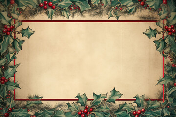 Vintage Christmas floral frame with holly for a festive greeting card ,Generated By Ai