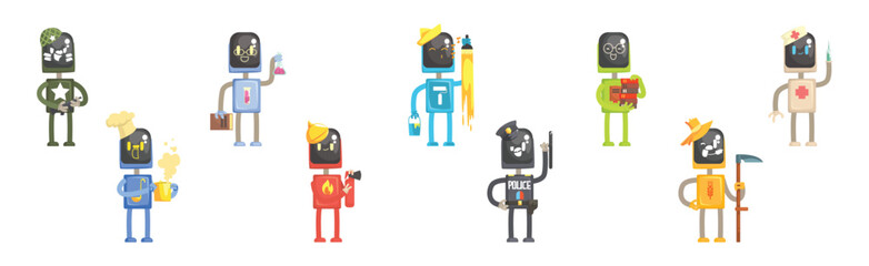 Robot Character of Different Profession with Tool Vector Set