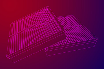 Car engine air filters. Auto spare part. Car care service maintenance. Wireframe low poly mesh vector illustration.