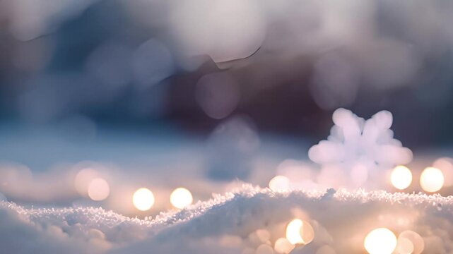 Snow flake close up view on blur bokeh backround winter season.