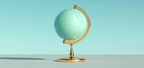 A stylish globe on a golden stand, symbolizing geography, travel, and exploration in a modern setting.