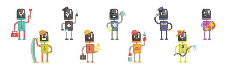Robot Character of Different Profession with Tool Vector Set