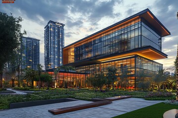 Fototapeta premium Modern office buildings, Generative AI