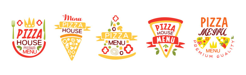 Pizza House Menu Logo Design for Pizzeria and Restaurant Vector Set