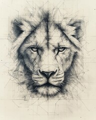 Geometric Leo zodiac sign tattoo design, with a stylized lion head created from triangles, lines and polygons