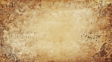 Vintage background featuring ornate musical notes and sepia tones for a classic music-themed design