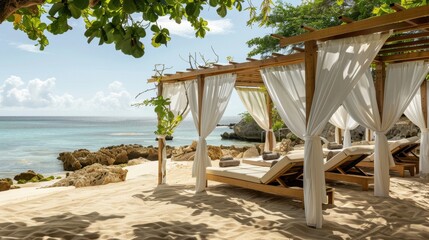 Fototapeta premium Serene Beach Cabanas with Ocean View