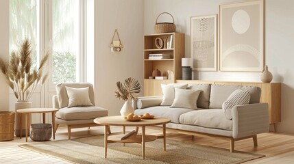 Modern minimalist living room with neutral decor