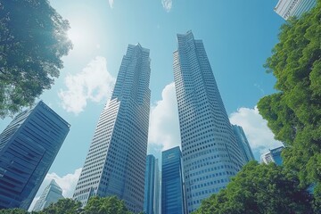 Obraz premium Skyscrapers in financial district of Singapore, Generative AI