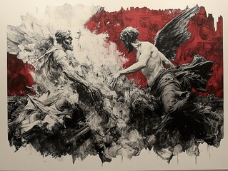 Angelic Figures in Dramatic Contrast: A Contemporary Art Painting