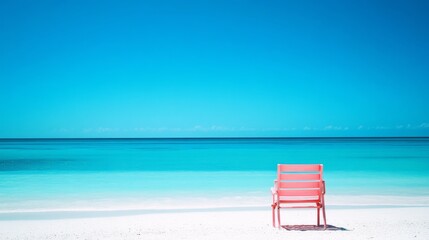 Obraz premium Pink chair on tropical beach facing turquoise
