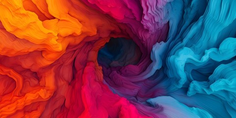 Obraz premium A vibrant swirl of orange, pink, and blue colors creates an abstract, dynamic composition reminiscent of fluid art.