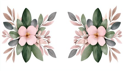 Fototapeta premium Beautiful floral arrangement featuring soft pink flowers and lush green leaves, perfect for decor and design projects.
