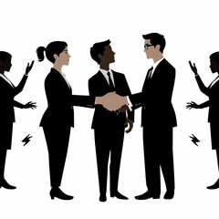 フラットなデザインで描かれたビジネスマンのイラスト　シルエットアート　ミーティングや協議・合意を連想する　Illustration of a businessman drawn in a flat design Silhouette art Thinking about meetings, discussions, and agreements