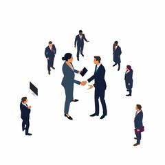 Fototapeta premium フラットなデザインで描かれたビジネスマンのイラスト シルエットアート ミーティングや協議・合意を連想する Illustration of a businessman drawn in a flat design Silhouette art Thinking about meetings, discussions, and agreements