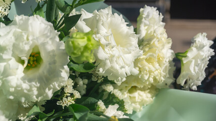 Prairie gentian. A bouquet of white eustomas. A bouquet of large white eustoma flowers