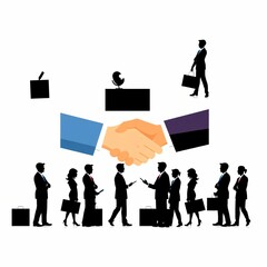 フラットなデザインで描かれたビジネスマンのイラスト　シルエットアート　ミーティングや協議・合意を連想する　Illustration of a businessman drawn in a flat design Silhouette art Thinking about meetings, discussions, and agreements