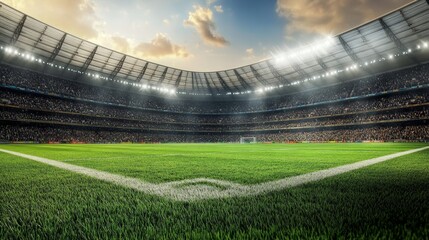 A panoramic view of a soccer stadium during a thrilling penalty shootout, with players and fans on the edge of their seats.