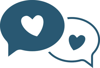 Icon of two chat bubbles with heart symbols. Vector illustration with transparent background.