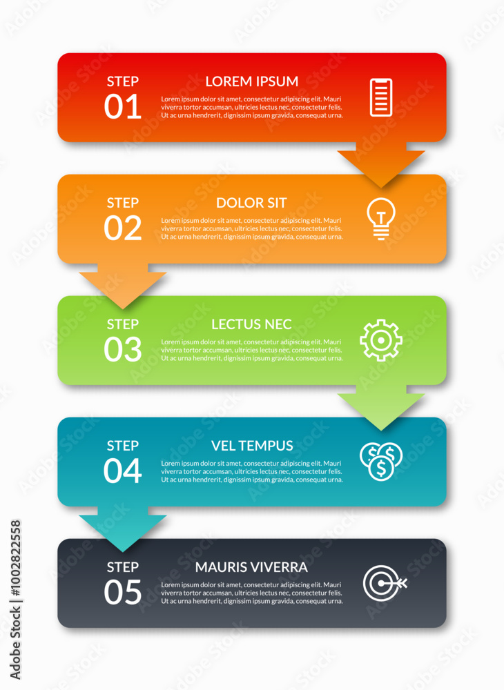 Wall mural infographic template with 5 arrows pointing down. vector design elements for infographics. can be us