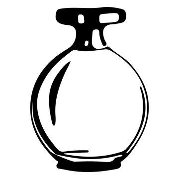 recommend clip art: icon logo glass round bottle for various fragrances drawn in line art style, vector