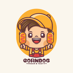 cute cartoon mascot with corn dog. Vector illustration for culinary business