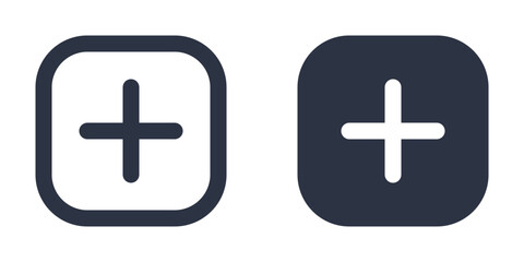 Add Button, Plus or New Item simple icons set designed in filled, outline, line and stroke style
