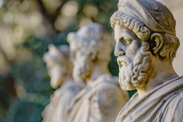 Obraz premium Close-up of ancient Roman bust statues with intricate details.