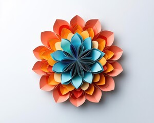 Beautiful origami mandala made from layered paper, framed in a shadow box, origami mandala, decorative gift