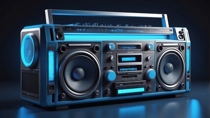 Obraz premium Blue Retro Boombox with Glowing Lights