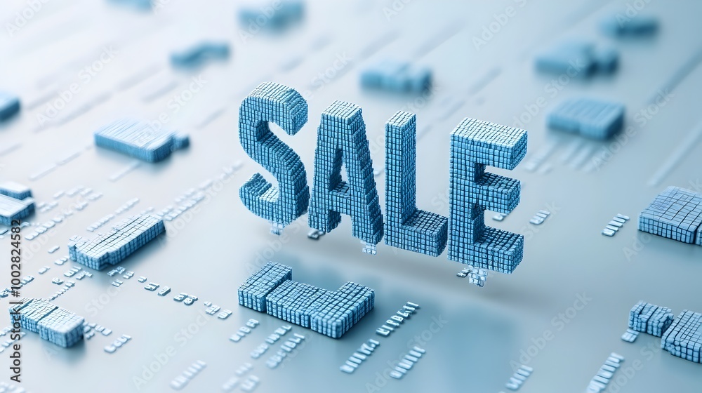 Fototapete 3D Rendering of the Word SALE Made from Binary Code Representing the Digital Aspect of Cyber Monday Deals and Online Shopping Promotions