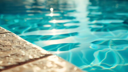 Close up of a pool edge with shimmering blue water.