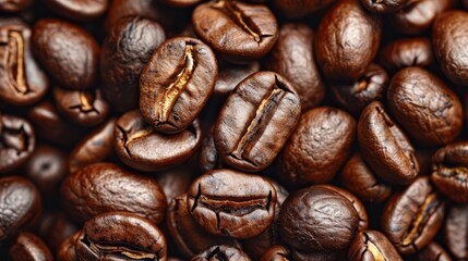 Close up of roasted coffee beans, brown, texture