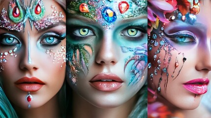 makeup look inspired by fantasy themes like fairies, mermaids, or mystical creatures. These looks can feature unconventional color palettes, like neon, iridescent, or holographic finishes