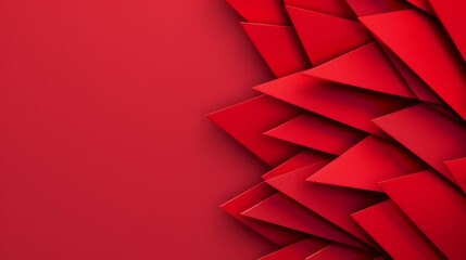 Obraz premium Abstract red geometric shapes on a red background with copy space.