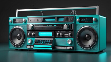 Fototapeta premium Vintage Turquoise Boombox with Glowing Lights