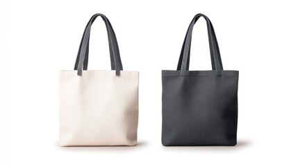 Two elegant tote bags, one in white and one in black, featuring textured fabric and sturdy handles, perfect for stylish everyday use.