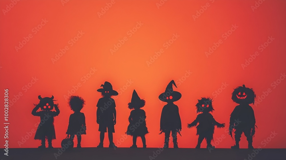 Aufkleber A group of friends in vibrant costumes their shadows taking on the shapes of real monsters behind them capturing the enchanting and spooky essence of Halloween night