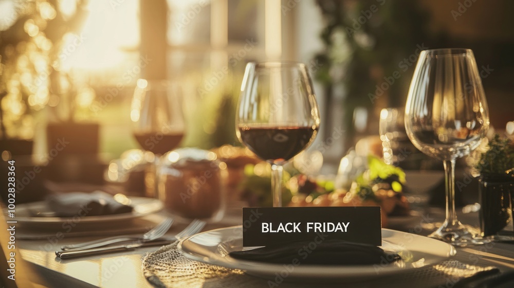 Poster a table with a black friday sign on it