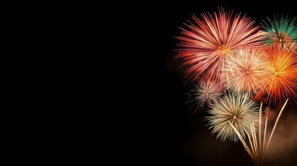 Fototapeta premium A vibrant display of colorful fireworks lighting up the night sky, creating a festive and celebratory atmosphere.