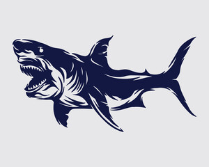 Shark silhouette clip art mascot e sport logo emblem illustration vector tatoo t shirt design sticker editable