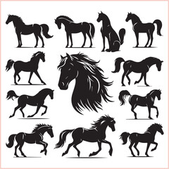 Silhouette Set of Horses Horse head bundle in Wild West Horses
