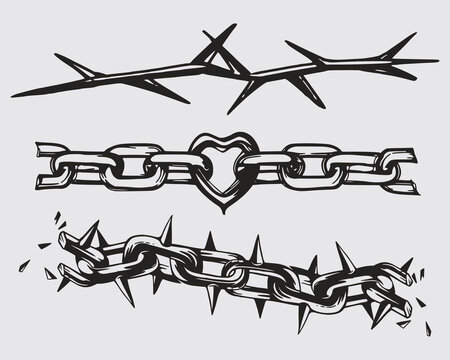 chain thorn brutalism element vector streetwear clothing design editable