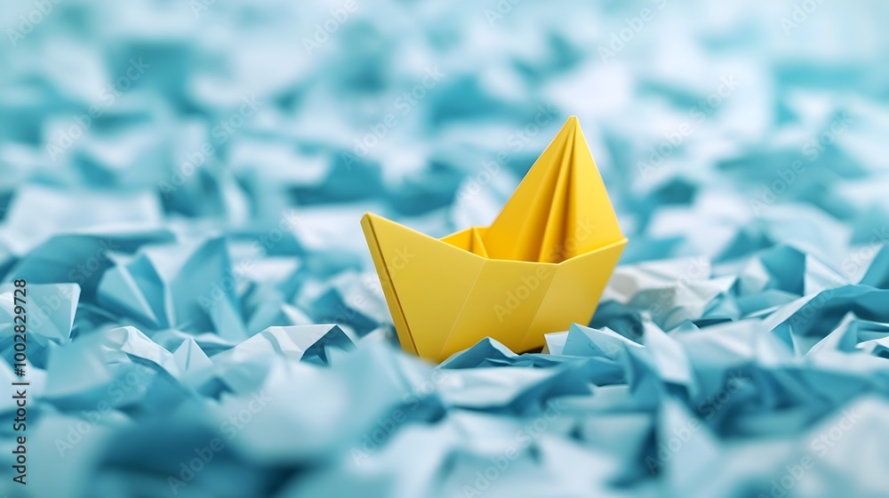 Aufkleber A paper boat floating in a sea of crumpled business plans symbolizing the obstacles and challenges entrepreneurs face while navigating the rough waters of starting and growing a business
